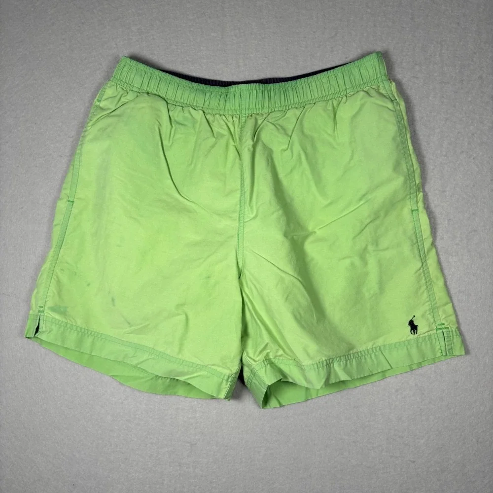 Polo Sport Mens Medium M Green Swim Trunks Shorts Pony Faded Lined Vintage VTG